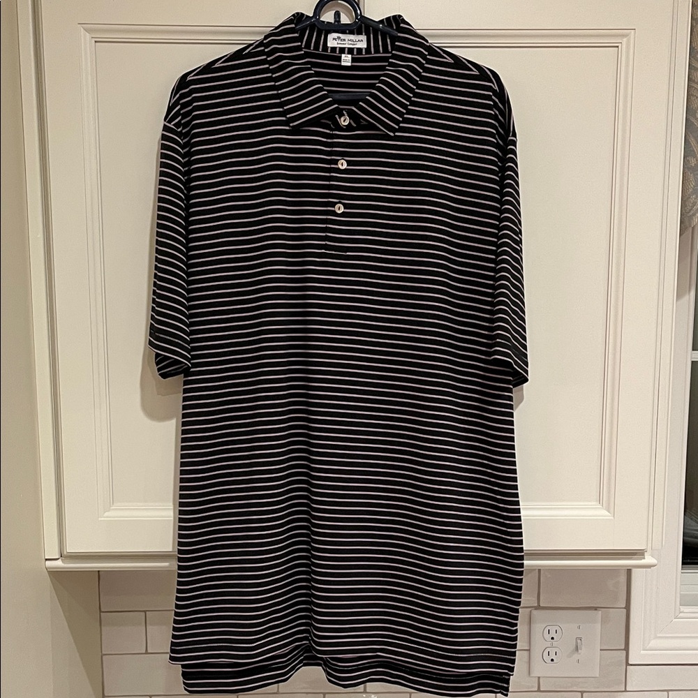 Peter Millar Black and Bright Pink Striped Polo